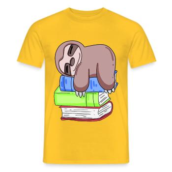 Sloth Book Books Reading - Men's T-Shirt - yellow - Front - AI Model Male 178 dark (178cm)