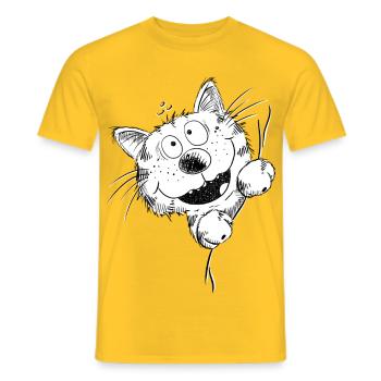 Funny cat laughs - Men's T-Shirt - yellow - Front - AI Model Male 178 dark (178cm)
