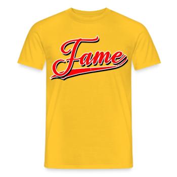 fame fameous famous popular winner known - Men's T-Shirt - yellow - Front - AI Model Male 178 dark (178cm)