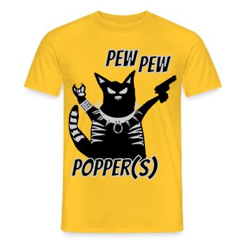 Pew Pew Popper Cat Heavy Metal - Men's T-Shirt - yellow - Front - AI Model Male 178 dark (178cm)
