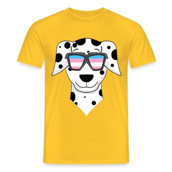 Chien dalmate transgenre - chien avec lunettes - T-shirt homme - jaune - Devant - AI Model Male 178 dark (178cm)