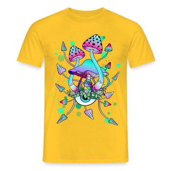 Zauberpilze Neon Psychedelic Shrooms - Männer T-Shirt - Gelb - Vorne - AI Model Male 178 dark (178cm)
