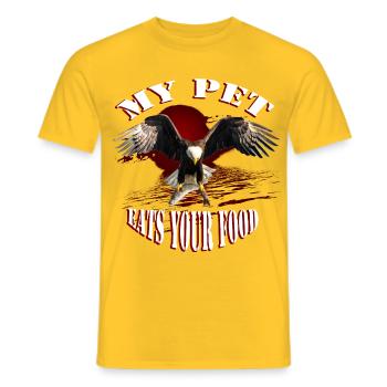 my pet eats your food eagle fish - Men's T-Shirt - yellow - Front - AI Model Male 178 dark (178cm)