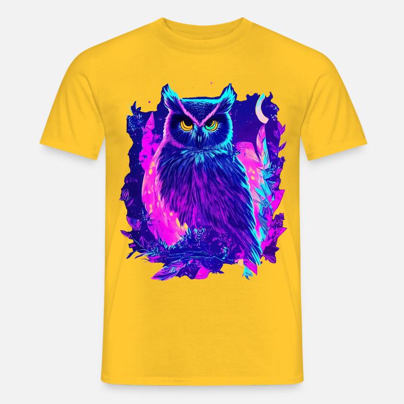 Neon leuchtende Eule Synthwave - Männer T-Shirt - Gelb