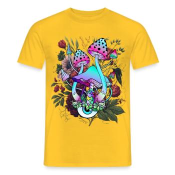 Psychedelischer Pilz mit Auge und Blumen - Männer T-Shirt - Gelb - Vorne - AI Model Male 178 dark (178cm)