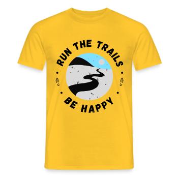 Run the trails be happy inspirational quote - Men's T-Shirt - yellow - Front - AI Model Male 178 dark (178cm)