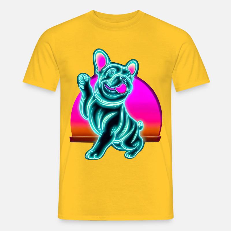 Frenchi Bulldogge Synthwave Sunset - Männer T-Shirt - Gelb