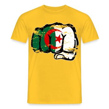Algeria Flag Hand Fist Used - Men's T-Shirt - yellow - Front - AI Model Male 178 dark (178cm)