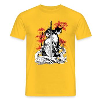 Verschlungene Samurai-Seelen - Männer T-Shirt - Gelb - Vorne - AI Model Male 178 dark (178cm)