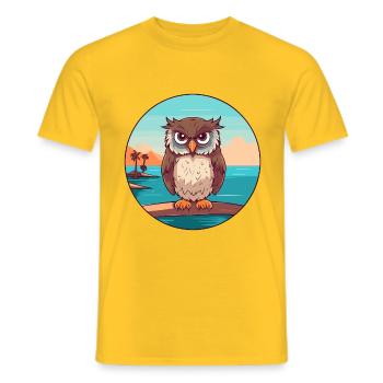 Owl Watercolor Cartoon Kawaii Clipart Animal - Men's T-Shirt - yellow - Front - AI Model Male 178 dark (178cm)