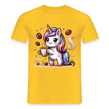 Licorne Café-addict: Pause Café Magique - T-shirt homme - jaune - Devant - AI Model Male 178 dark (178cm)