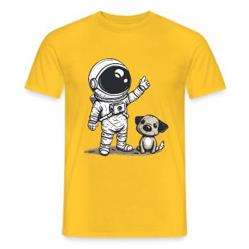 Mignon astronaute et chien dessin animé Design | Espace - T-shirt homme - jaune - Devant - AI Model Male 178 dark (178cm)