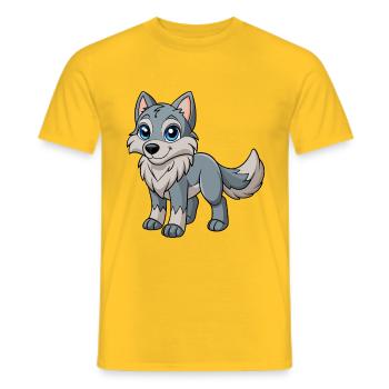 Wolf Cute Mascot Cartoon Character Kawaii - Men's T-Shirt - yellow - Front - AI Model Male 178 dark (178cm)