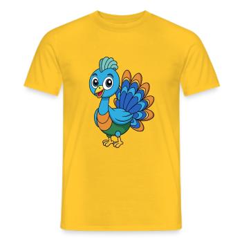 Peacock Cute Mascot Cartoon Character Kawaii - Men's T-Shirt - yellow - Front - AI Model Male 178 dark (178cm)