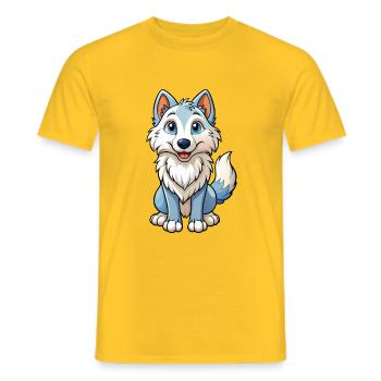 Arctic Wolf Cute Cartoon Character Kawaii Clipart - Men's T-Shirt - yellow - Front - AI Model Male 178 dark (178cm)
