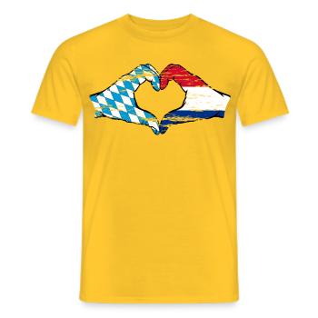Bavière, Hollande, drapeau, mains, forme de coeur utilisé - T-shirt homme - jaune - Devant - AI Model Male 178 dark (178cm)