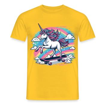 Regenbogen Einhorn Skateboard - Männer T-Shirt - Gelb - Vorne - AI Model Male 178 dark (178cm)