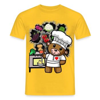 nallebjörn, kock, kock, kock, kock, kock, kock, kock, grönsaker - T-shirt herr - gul - Fram - AI Model Male 178 dark (178cm)