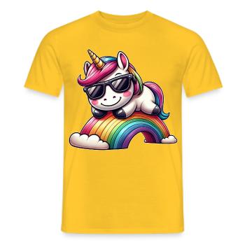 Cool Unicorn Rainbow Sunglasses Clouds - Men's T-Shirt - yellow - Front - AI Model Male 178 dark (178cm)