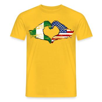 Nigeria USA flag hands heart shape used - Men's T-Shirt - yellow - Front - AI Model Male 178 dark (178cm)