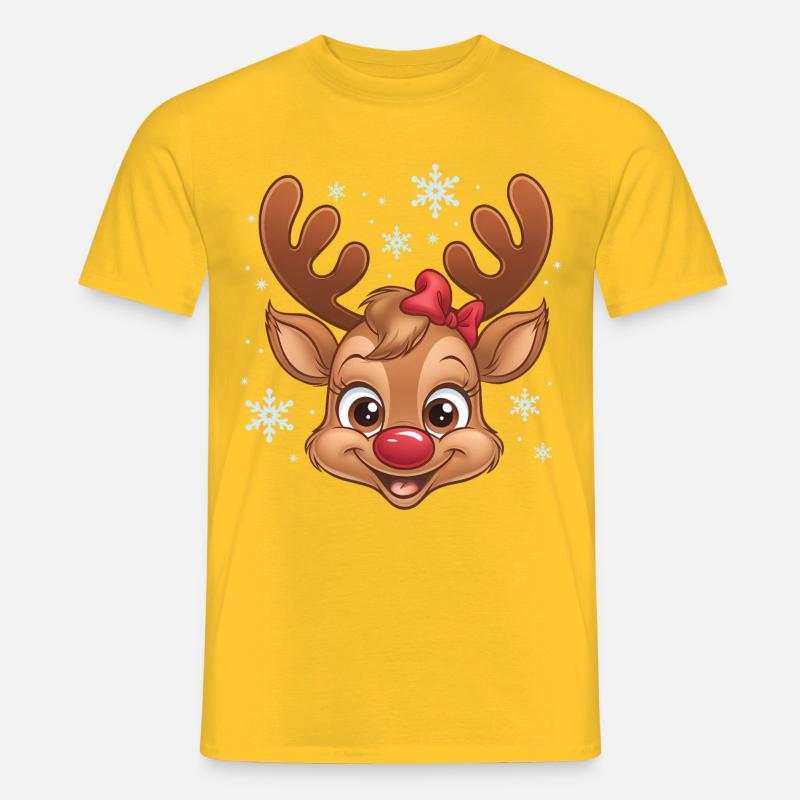Süßes Rentier-Mädchen mit Schneeflocken - Männer T-Shirt - Gelb