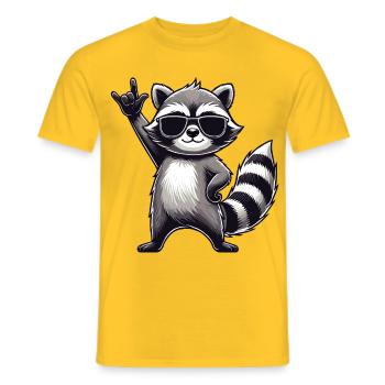 Waschbär mit Rock Pose Raccoon Rock Musik Musiker - Männer T-Shirt - Gelb - Vorne - AI Model Male 178 dark (178cm)