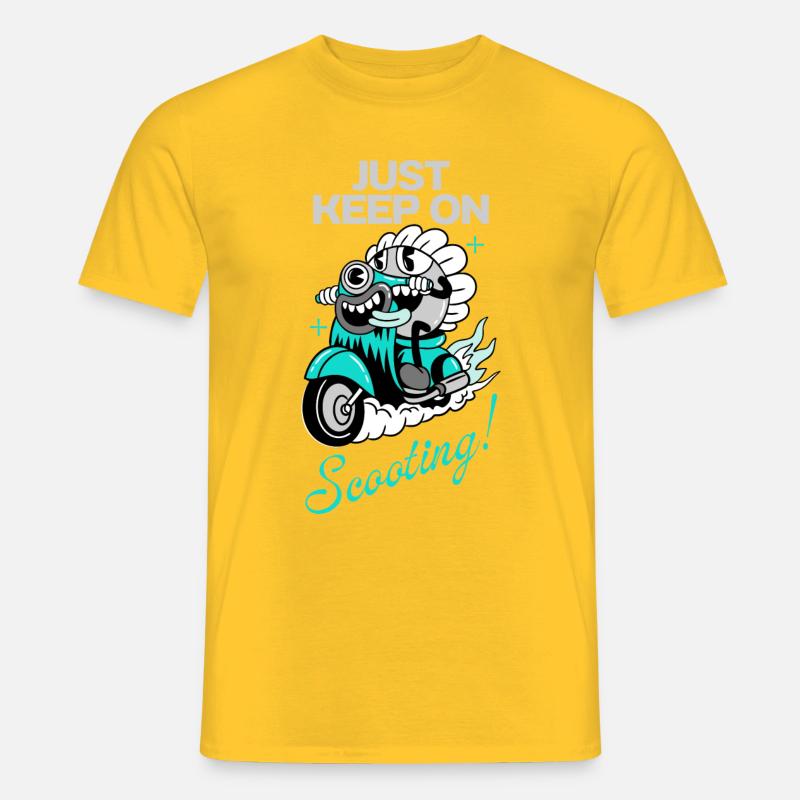 Just Keep On Scooting – Comic Scooter Fun - Männer T-Shirt - Gelb