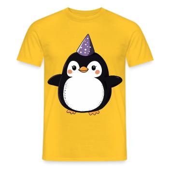 Pingouin heureux avec chapeau de fête - Cartoon Design - T-shirt homme - jaune - Devant - AI Model Male 178 dark (178cm)