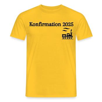 Confirmation 2025 départ du voyage en train - T-shirt homme - jaune - Devant - AI Model Male 178 dark (178cm)