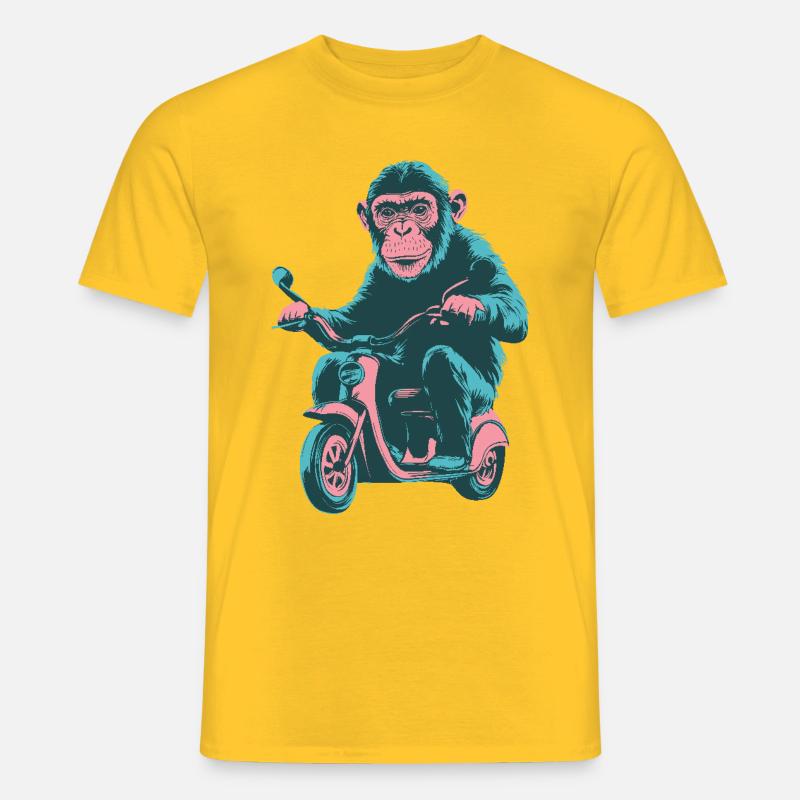 Cooler Affe auf einem Retro-Scooter - Männer T-Shirt - Gelb