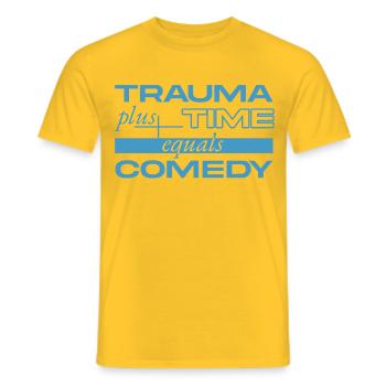 Trauma + Time = Comedy - Men's T-Shirt - yellow - Front - AI Model Male 178 dark (178cm)
