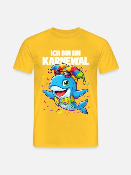 Karneval Wal mit Narrenkappe - Männer T-Shirt - Gelb
