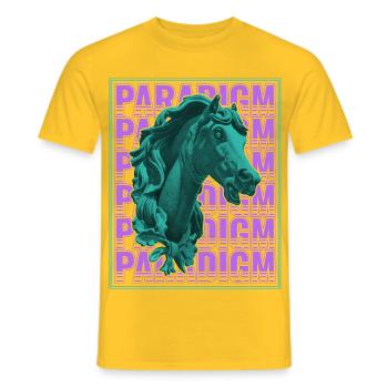 Sculpture de cheval néon dans le rétro futurisme - T-shirt homme - jaune - Devant - AI Model Male 178 dark (178cm)