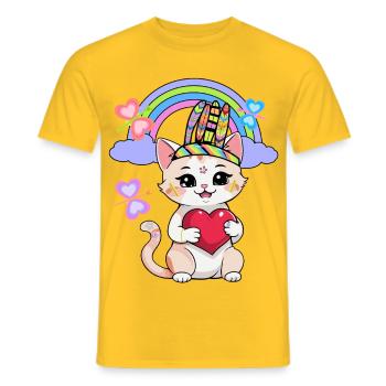 Chat Chats Enfants Enfant Bébé Coeur Coeurs - T-shirt homme - jaune - Devant - AI Model Male 178 dark (178cm)