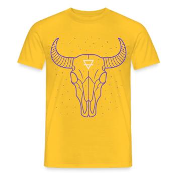 Crâne de taureau symbole de la terre | Art minimal mystique - T-shirt homme - jaune - Devant - AI Model Male 178 dark (178cm)