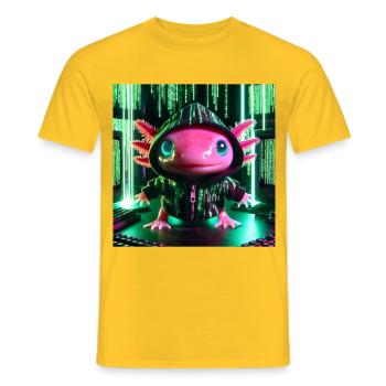 Futuristic Cyber Axolotl Friend - Men's T-Shirt - yellow - Front - AI Model Male 178 dark (178cm)