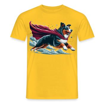 Super Dog Australian Shepherd Sheppie Gift - Men's T-Shirt - yellow - Front - AI Model Male 178 dark (178cm)