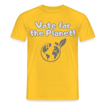 Votez pour la planète – Chemise de déclaration sur la crise climatique - T-shirt homme - jaune - Devant - AI Model Male 178 dark (178cm)