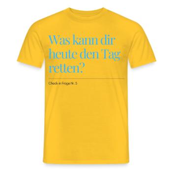 Check-in Question No. 5 - Men's T-Shirt - yellow - Front - AI Model Male 178 dark (178cm)