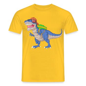 Dinosaur with Backpack and Sunglasses School  - Men's T-Shirt - yellow - Front - AI Model Male 178 dark (178cm)