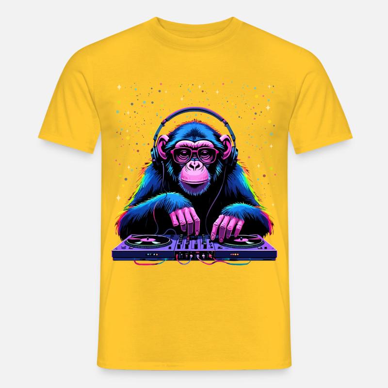 Bunter DJ-Affe mit Kopfhörern und Brille - Männer T-Shirt - Gelb