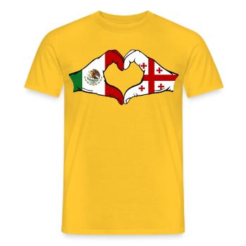 Mexico Georgia flag hands heart shape - Men's T-Shirt - yellow - Front - AI Model Male 178 dark (178cm)