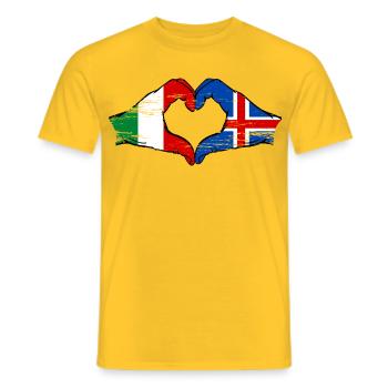 Italien Island Flagge Hände Herzform used - Männer T-Shirt - Gelb - Vorne - AI Model Male 178 dark (178cm)