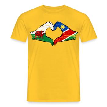 Wales Namibia Flag Hands Heart Shape used - Men's T-Shirt - yellow - Front - AI Model Male 178 dark (178cm)