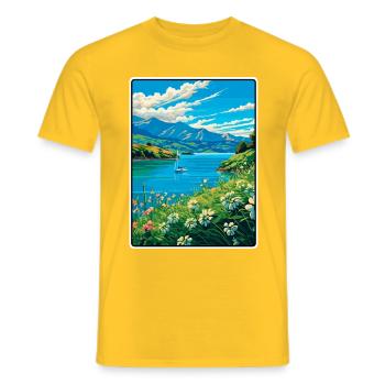 Azurblauer Lake Vista mit Wildblumen - Männer T-Shirt - Gelb - Vorne - AI Model Male 178 dark (178cm)