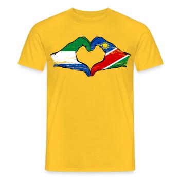 Sierra_Leone_Namibia_Flagge_Haende_Herzform_use - Men's T-Shirt - yellow - Front - AI Model Male 178 dark (178cm)