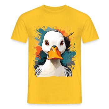 Ausdrucksstarker Gänseporträt mit Farbexplosionen - Männer T-Shirt - Gelb - Vorne - AI Model Male 178 dark (178cm)