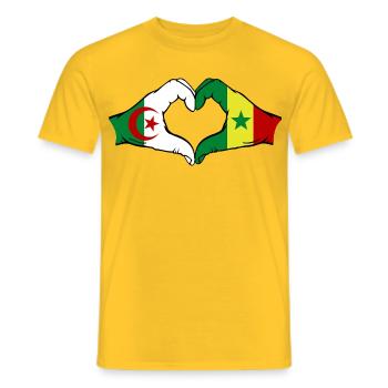 Algérie Sénégal Drapeau Mains Coeur Forme - T-shirt homme - jaune - Devant - AI Model Male 178 dark (178cm)