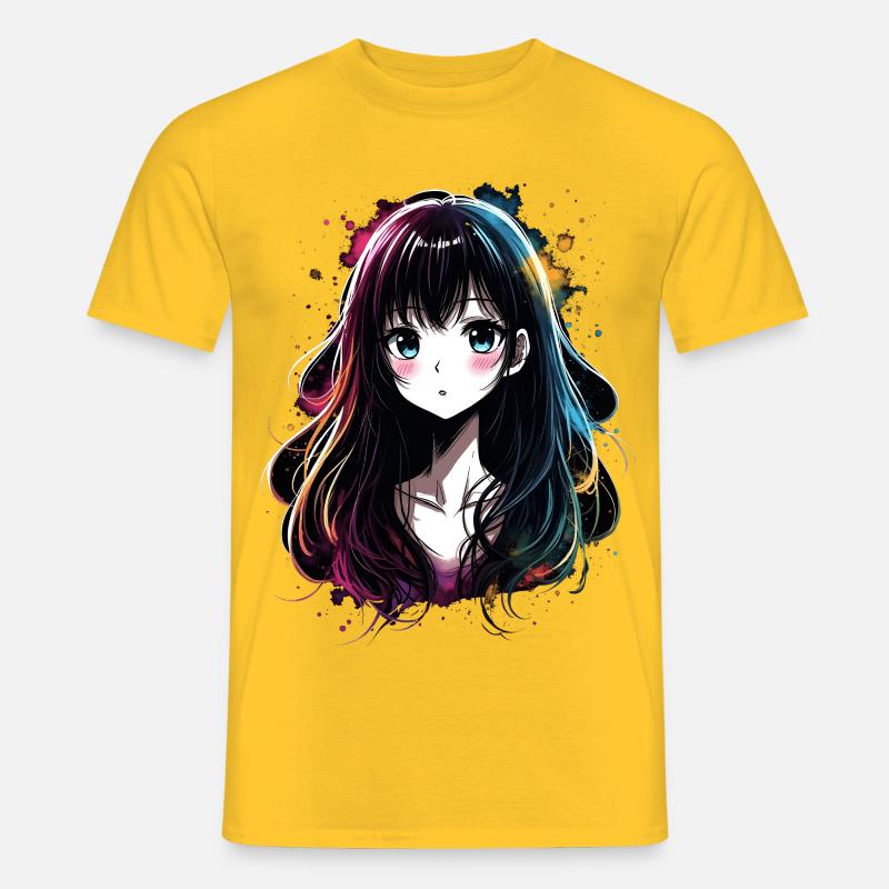 Anime Mädchen mit buntem Farbverlauf - Männer T-Shirt - Gelb