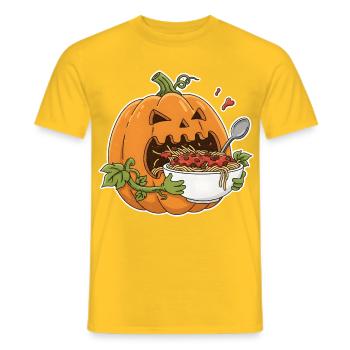 Halloween pumpkin with pasta fun design - Men's T-Shirt - yellow - Front - AI Model Male 178 dark (178cm)